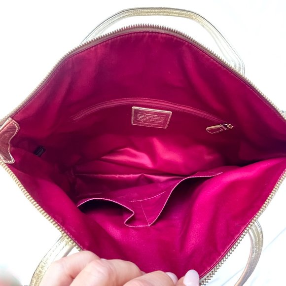 Coach Poppy Metalic Leather/Canvas Large Medalion Tote/shoulder bag Rare - Picture 5 of 17
